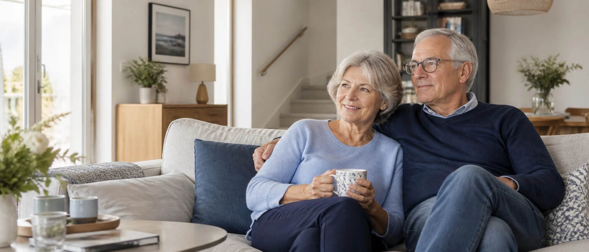 Couple senior dans un intérieur lumineux et confortable